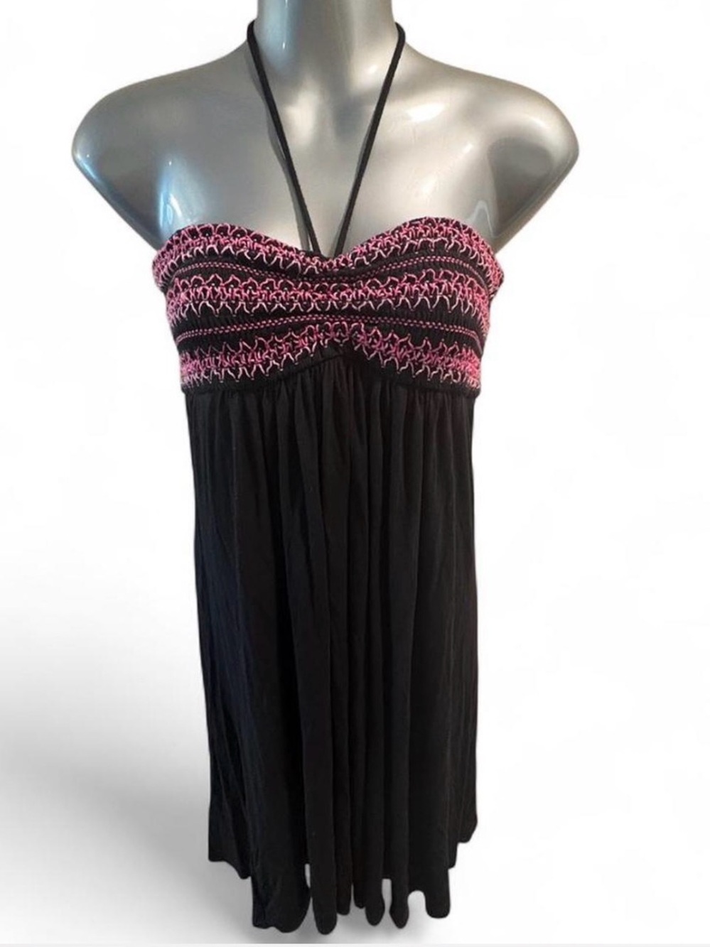 Rare Cache Black Strapless Dress with Pink Smocked Top Sz L
